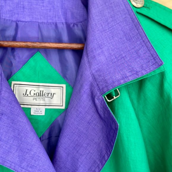 Vintage J. Gallery Green Purple Long Sleeve Trench Coat Retro Size 11/12 P - Picture 3 of 4